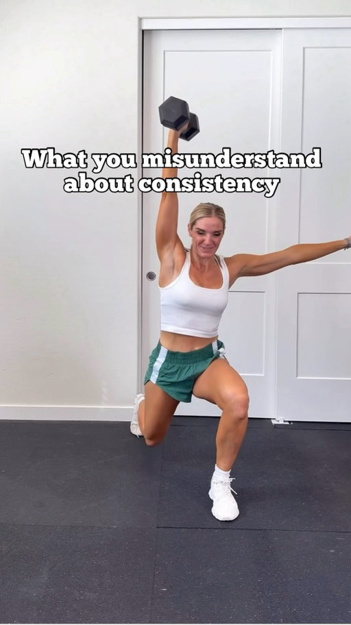 This is what you misunderstand about consistency! It does not have strict rules. There’s no requirement that says you must work out X days a week or for X amount of time to “count.” 

Consistency simply means showing up more often than not, in whatever way you can manage.

You don’t need to go from 1 workout a week to 6 to be “more consistent.” If you go from 1 workout to 2 …that’s being more consistent. That’s a win. Be proud… and then keep going.

And no, I’m NOT saying skip rest days or push through illness. Consistency means making an effort when you can!! 

🔥Low energy? Modify. 
🔥Short on time? Do 10 minutes. 
🔥Tired? Lighten the weight. 

Something is always better than nothing…because it’s about the effort.

So please kick the “perfect workout” idea out of your head especially is your a busy mom! “Ain’t nobody got time for dat 😂”. Waiting for perfect is what makes people quit! Trying to be perfect is what makes people feel discouraged. Showing up imperfectly is what creates results over time! 

A simple way to show up more consistently is also to have a plan. If you don’t have a plan in place for exactly what you’re gonna do every day, you’re more likely to put it on the back burner.

I highly suggest trying my Make Fit Simple app. I have workout programs that are as short as 20 minutes, 30 minutes. I have some that are 45 minutes to an hour. I have some that are three workouts a week some that are five. And you can pick based on your time equipment you have access to and your goals as there are 11 programs to choose from.

Drop JUMPSTART in the comments to try one of my programs FREE for a week. You will be amazed at how having a program helps you be more consistent and get better results than random workouts on insta 
 @dfh.training.pics