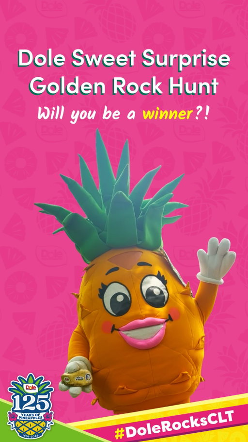Find the weekly Golden Rock and WIN! 🏆 

Starting June 8th, each week one Sweet Surprise Golden Rock will be placed near a landmark in Uptown Charlotte and we will post a clue here on Instagram for where you can find it. Be the first to find it and scan the QR code to win the Pineapple Prize Pack of the week, filled with goodies from Dole as well as a special prize from that week’s spotlight local Charlotte business (shoutout to our partners @ameliesfrenchbakery @real_johnny_burrito @rhinomarketuptown @devonandblakely @genodspizza @cocoandthedirector @paperskyscrapergifts)! 

Happy Hunting 👀🍍

#DoleRocksCLT #scavengerhunt #uptowncharlotte #charlotteevents #paintedrocks
