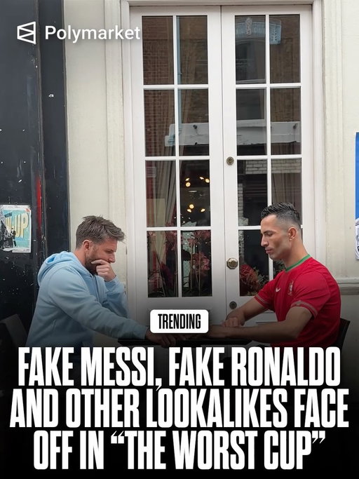 “The Worst Cup 2026” on June 9 at 6:30 p.m. ET. The match will stream live on Polymarket.

Fakers FC and Infamous FC will face off in a one-match showdown featuring lookalikes of football stars including Messi and Ronaldo. The event is billed as a chance to settle the GOAT debate once and for all.
 
Stream the game and trade it live on @Polymarket