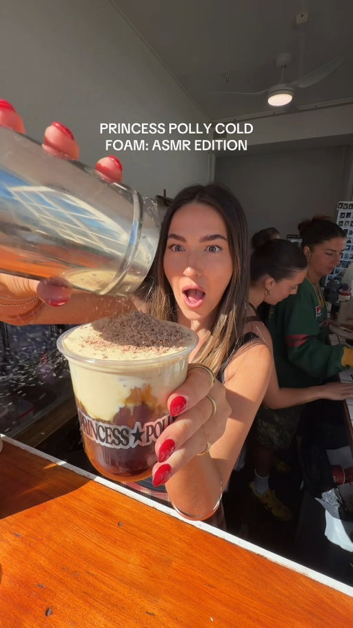 princess polly x @loafpalmbeach: ASMR edition 🤤 come join us today through to sunday to try our exclusive new cold foam flavours + DJ set from @tommybowker_ 8-12pm today!! 🎧