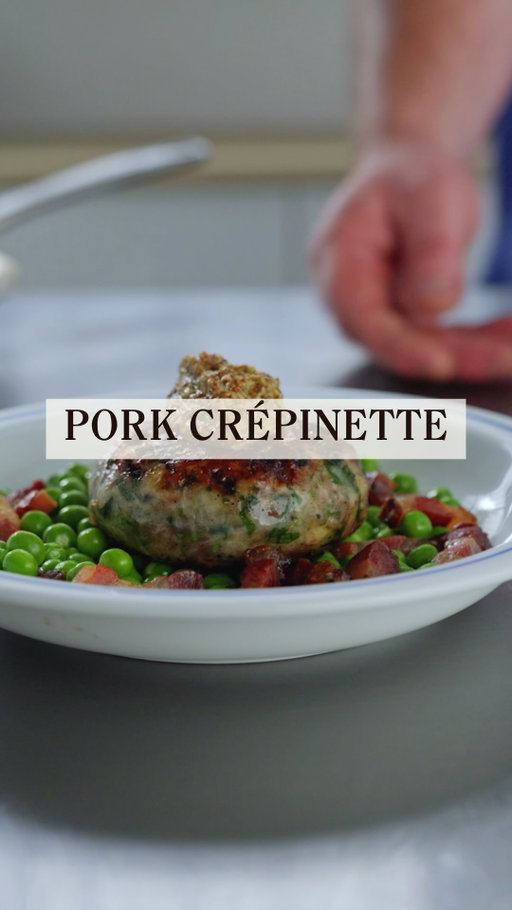 One Pork Belly, 5 Ways:⁠
Part 5 – Pork crépinette⁠
⁠
A traditional crépinette made from seasoned pork wrapped in caul fat, and flavoured with parsley, porcini, nutmeg and confit garlic. Pan fry until browned and serve with braised peas and crisp pancetta.⁠
⁠
Available in-store until 7 June