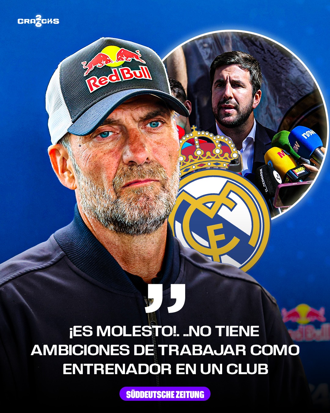 CIERRA LA PUERTA AL MADRID 🚨❌

El agente de Jürgen Klopp negó cualquier posibilidad de verlo como entrenador del Real Madrid y aseguró que el alemán está feliz en Red Bull.

Pese a los rumores impulsados por Enrique Riquelme, el capítulo del Madrid estaría completamente cerrado.