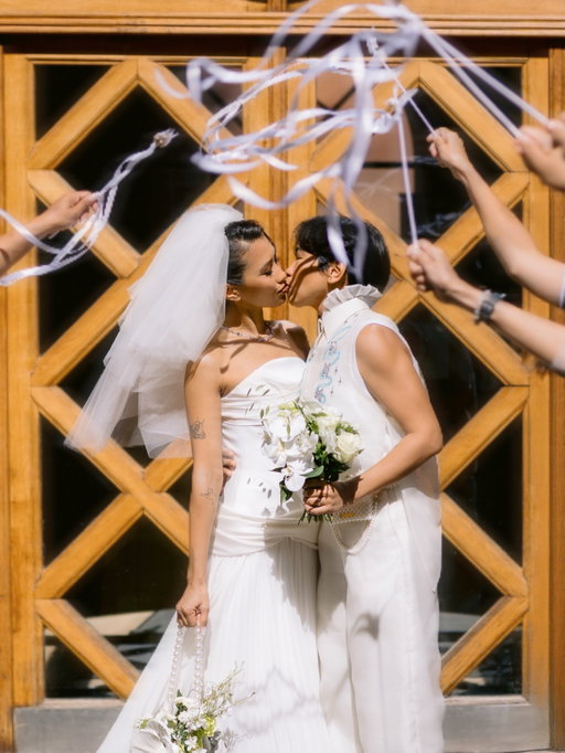 Wife and wife, for life 💍👰🏽‍♀️🤵🏽‍♀️🔒

Photo @ievaviphoto 
Video @atmoswed 
Wedding content creator @lovetoldbysara 
Hair @naumka_nastya 
Wedding planner @lykke_bryllup 
Dress custom @martinmbautista 
Barong set custom @randolf_lab
Bouquets @michaelfindblomsterforretning