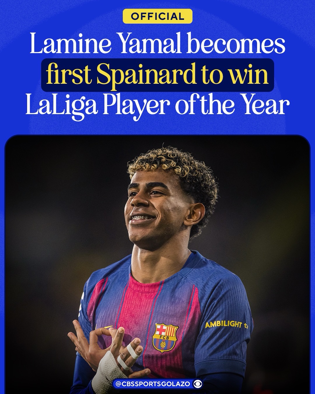 18-year-old Lamine Yamal becomes the youngest winner and FIRST Spanish player to win LaLiga Player of the Year 🏆

The award was introduced in the 2008-09 season which Lionel Messi won nine times from 2009-2019 👀