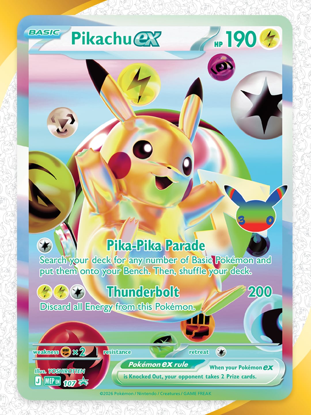 Here's another preview cards from the Pokémon TCG: 30th Celebration expansion! These two futuristic Pikachu ex promo cards will be released in a special 30th Celebration product! Stay tuned for more details coming soon! 🎉⚡

Follow #PokemonTCG channels to get the latest news on the Pokémon TCG: 30th Celebration expansion!
