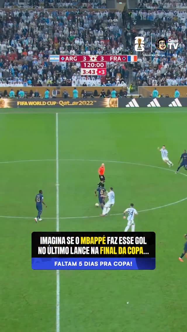 SÓ IMAGINA SE O MBAPPÉ FAZ O GOL NESSE CENÁRIO AQUI: 🤯🇫🇷

- FINAL DA COPA DO MUNDO (PARA MUITOS, A MELHOR FINAL DA HISTÓRIA)
- NO ÚTLIMO MINUTO DA PRORROGAÇÃO
- CONTRA A ARGENTINA DE LIONEL MESSI
- EM UM JOGO EMPATADO EM 3x3

🚨 FALTAM 5 DIAS PARA A MAIOR COPA DO MUNDO DE TODOS OS TEMPOS! 𝐄 𝐒𝐄 𝐓𝐄𝐌 𝐂𝐎𝐏𝐀, 𝐄𝐒𝐐𝐔𝐄𝐂𝐄! É na CazéTV! 🤩📺

#CoberturaCazéTV #CopaNaCazéTV #Mbappe #França #cztv04 Original