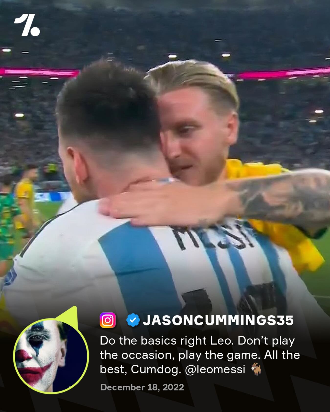 Remembering the advice Australian footballer @jasoncummings35 gave Lionel Messi before the 2022 World Cup final 🤣📲🇦🇺