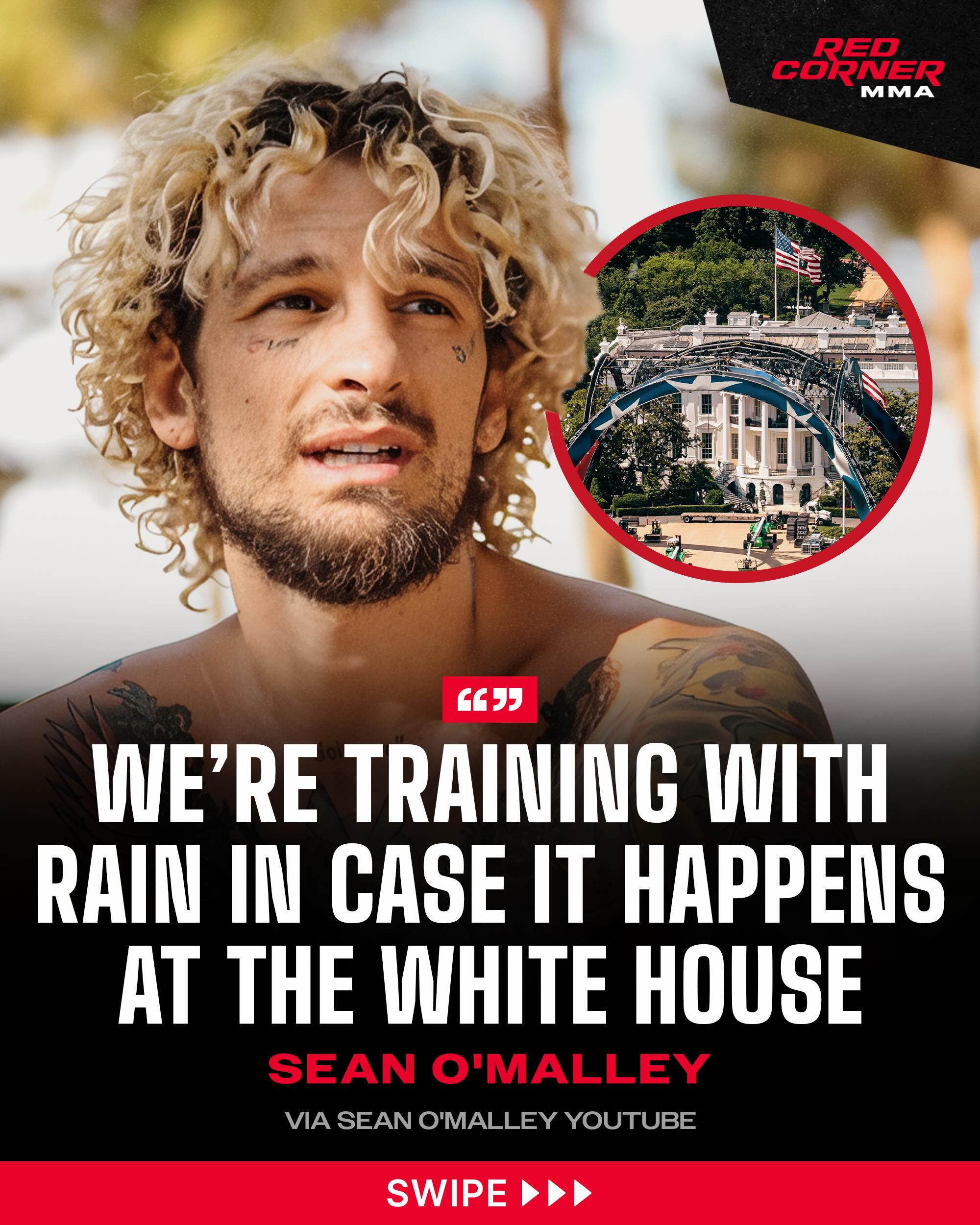 Fighting outside for the first time at UFC Freedom 250 creates challenges unlike anything Sean O’Malley and his team have faced before, including the weather. O’Malley says he and coach Tim Welch have been soaking the mats with water in training to prepare for the possibility of rain on fight night. 😅

Via @SugaSean YT channel