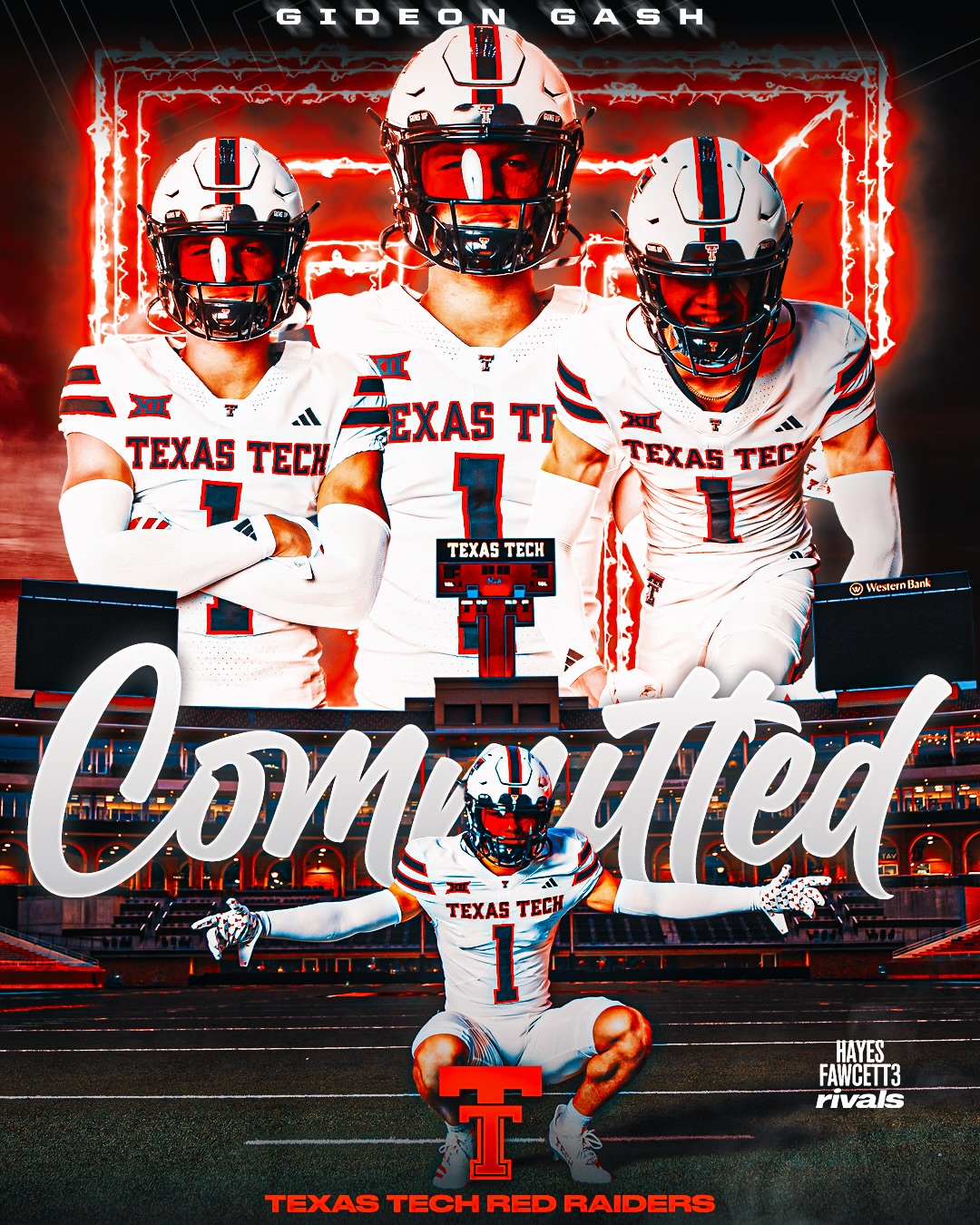BREAKING: Four-Star ATH Gideon Gash has Committed to Texas Tech, he tells me for @rivals.ig

The 6’4 205 ATH chose the Red Raiders over Oklahoma, LSU, Alabama, and Michigan State

“Wreck ‘Em Tech”