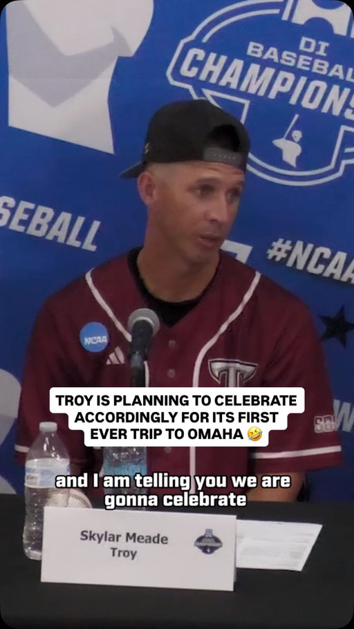 “I’m not doing anything productive till about 5:30 tomorrow night.” 🤣

Troy head coach Skylar Meade said his team will be celebrating its first-ever trip to Omaha for the MCWS.