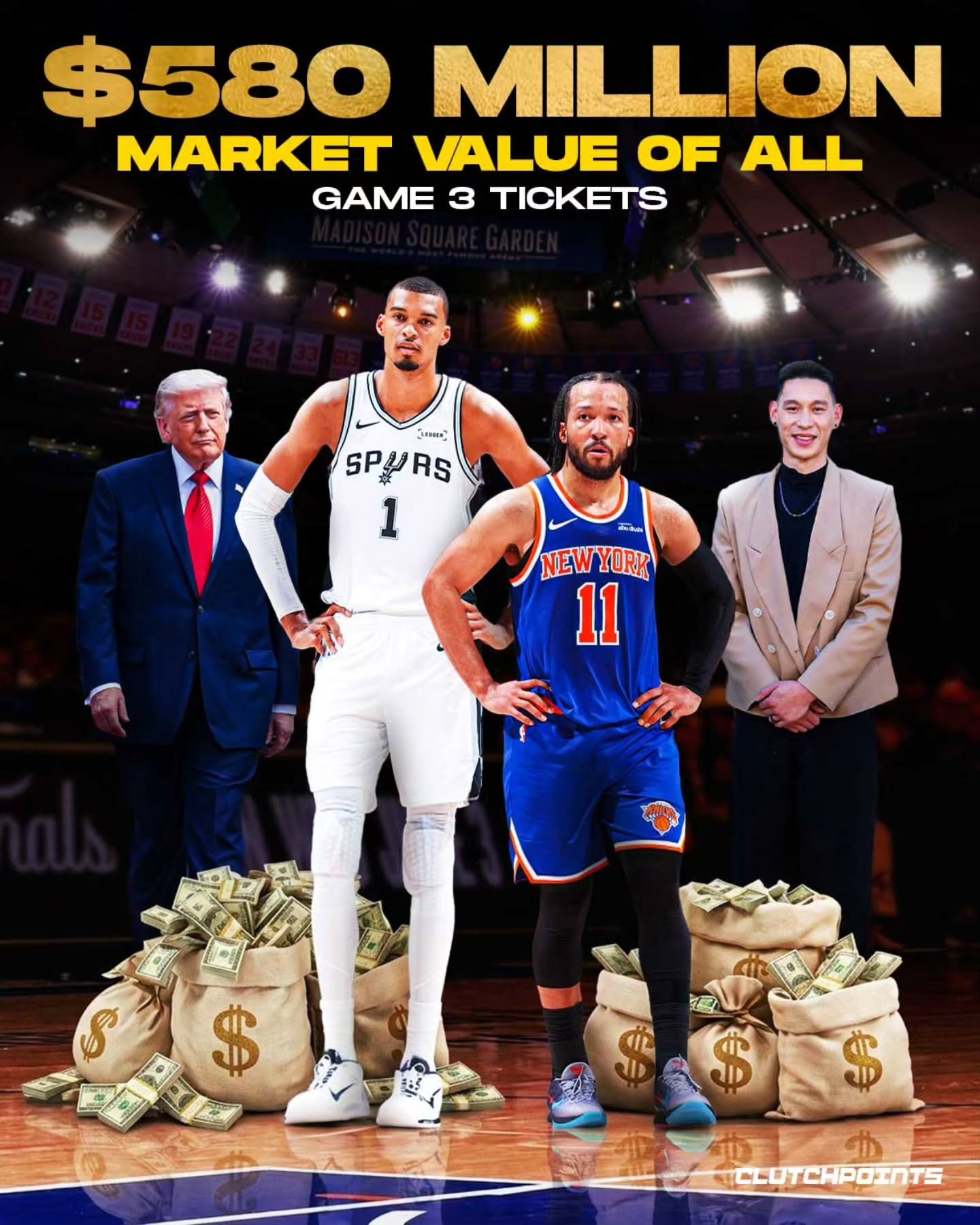 Shoutout to u/Vast-Treat-9677 on Reddit for doing the math on what it actually costs to fill the Madison Square Garden at current market rates. 🤯 

If you look at what people are actually paying to get through the doors, the total value of the seats in the building for just one single night is mind-blowing:

🪑 Upper Bowl: ~8,000 seats at a $13,000 average = $104M
🪑 Mid/Club Level: ~7,000 seats at a $25,000 average = $175M
🪑 Lower Bowl: ~4,000 seats at a $55,000 average = $220M
🪑 Courtside/Floor: ~800 seats at a $100,000 average = $80M

🤑 Estimated Total: A staggering ~$580 million (ranging anywhere from $450M to $700M).

To put this in perspective, walking into the MSG for Game 3 of the NBA Finals between the Knicks and the Spurs right now is officially more expensive than buying a ticket to the last two Super Bowls combined.

It’s a bummer, because everyday, die-hard fans who have supported the team through years of losing are completely priced out.

Live sports are great, but when a ticket costs as much as a decent used car or a literal down payment on a house, something is broken.