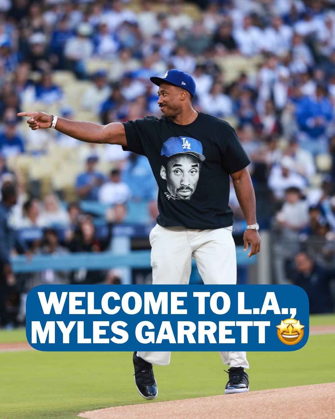 Myles Garrett delivers a strike at Dodger Stadium 🤩