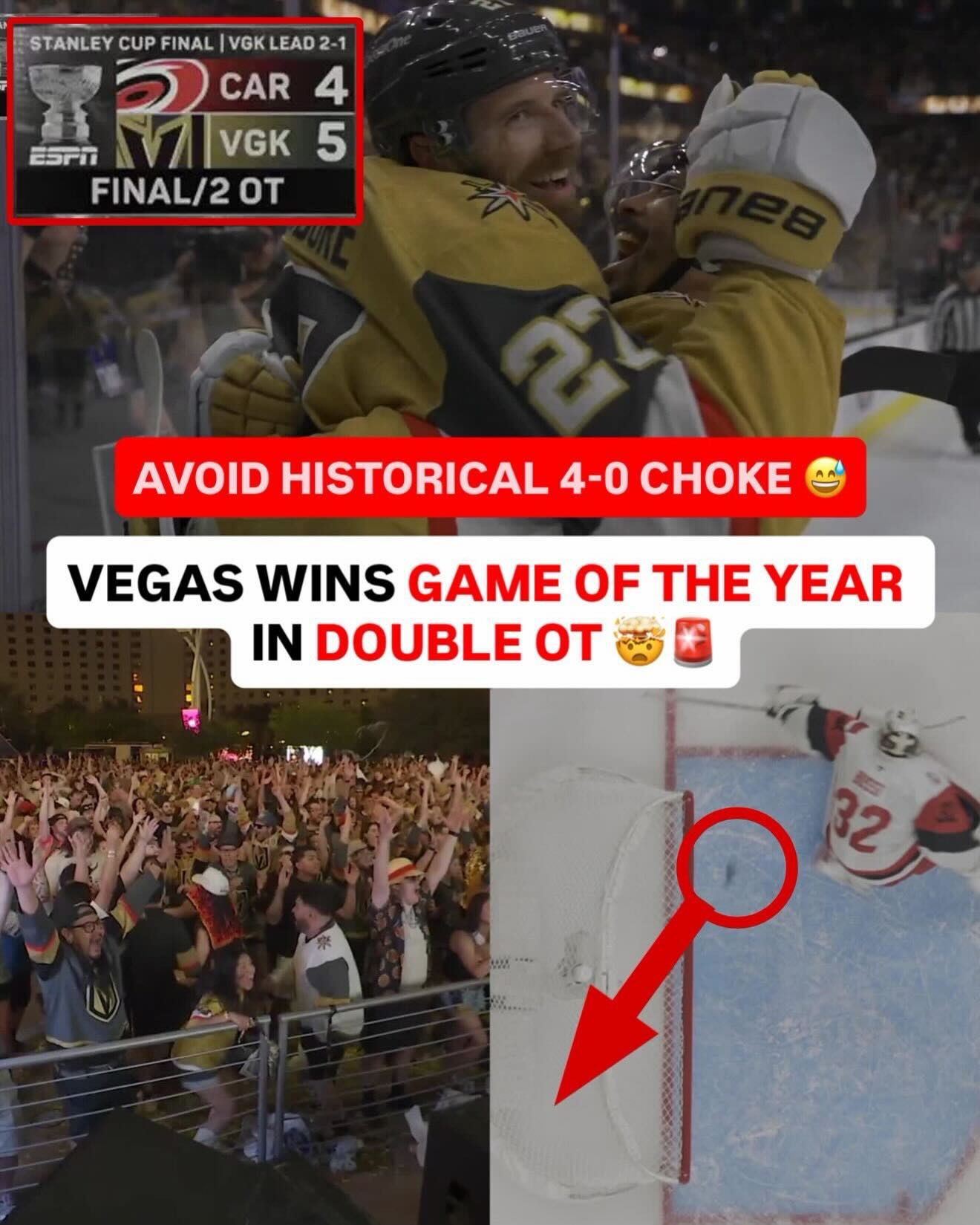 VEGAS SURVIVES WILD CAROLINA COMEBACK TO TAKE 2-1 LEAD 🤯🚨

ONE OF THE MOST ELECTRIC GAMES IN STANLEY CUP HISTORY