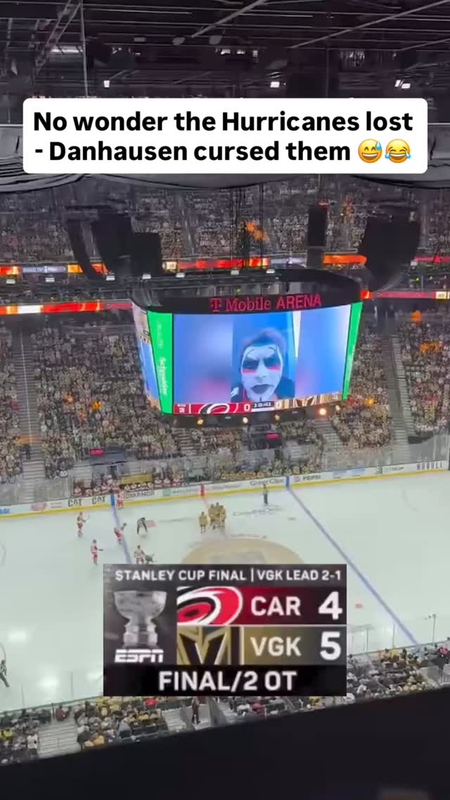 Danhausen (who also uncursed the Knicks) cursed the Hurricanes before Game 3 of the Stanley Cup Final - and then the Golden Knights won in 2OT 😅

(🎥 via wyshynski / X)