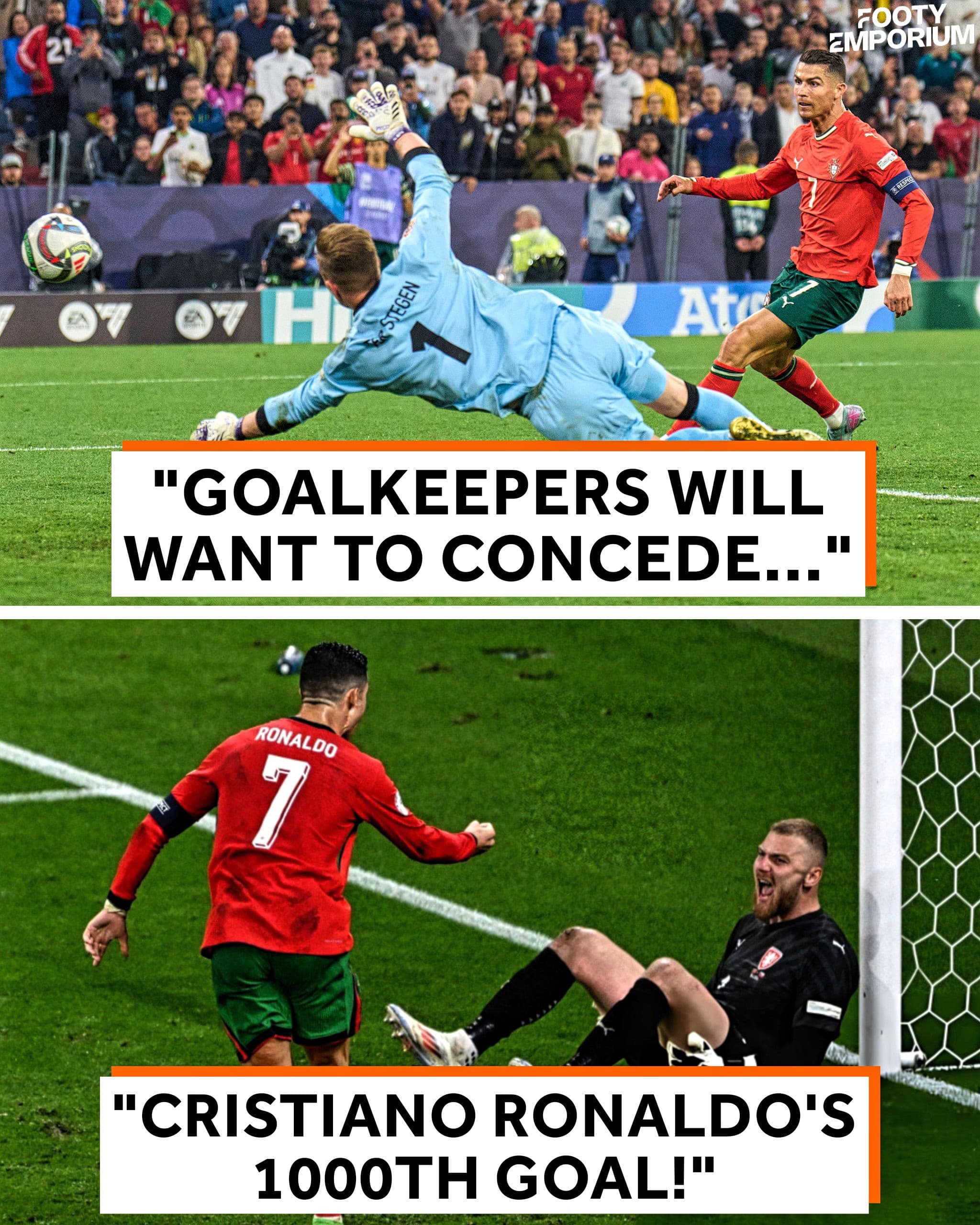 Meulensteen, who once coached Cristiano Ronaldo at Manchester United, believes the Portuguese legend will be remembered most for reaching 1,000 goals ⚽️

🗣️ He joked, “Can you imagine being the goalkeeper? You’d almost want to let it in, right? Because you’d forever be known as the one who conceded Cristiano’s 1,000th goal!”

Cristiano Ronaldo career stats:
🏟️ Games: 1323
🚀 Goals: 973
🎯 Assists: 261

Ronaldo has two major goals left in his career: hitting 1,000 goals and lifting the World Cup. According to @PolyMarket, Portugal’s chances of winning the 2026 World Cup stand at just 9% 🏆