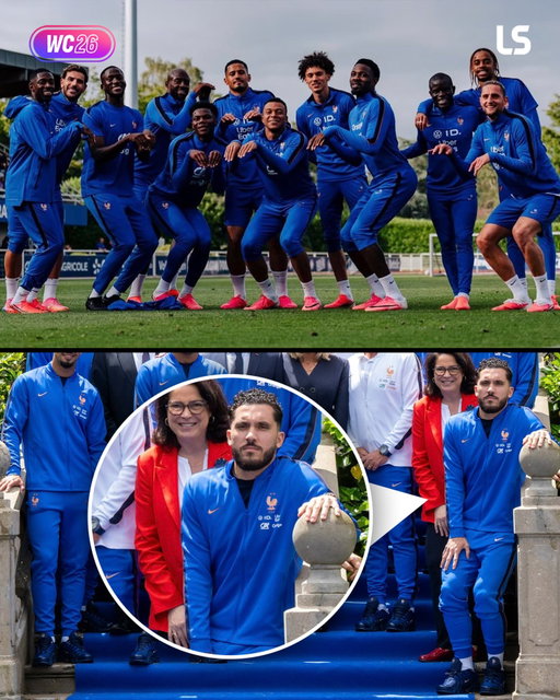 The France squad mocking 𝙏𝙃𝘼𝙏 viral Rayan Cherki pose 😂🇫🇷