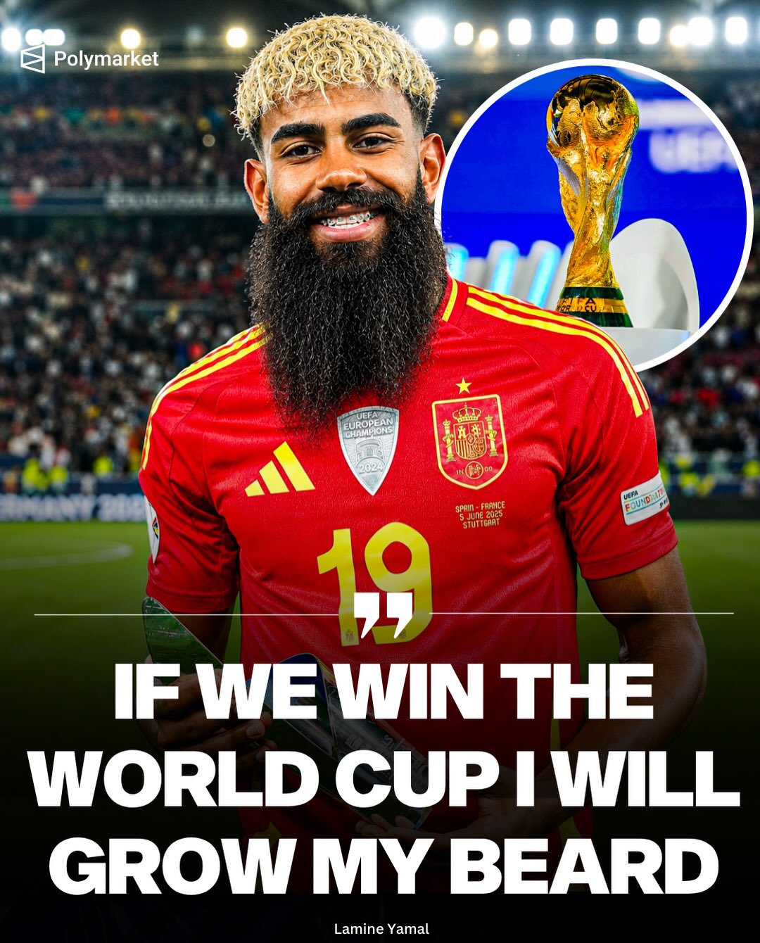 🚨🧔‍♂️ Lamine Yamal: “If we win the World Cup, I promise I’ll grow my beard and mustache for three weeks”.