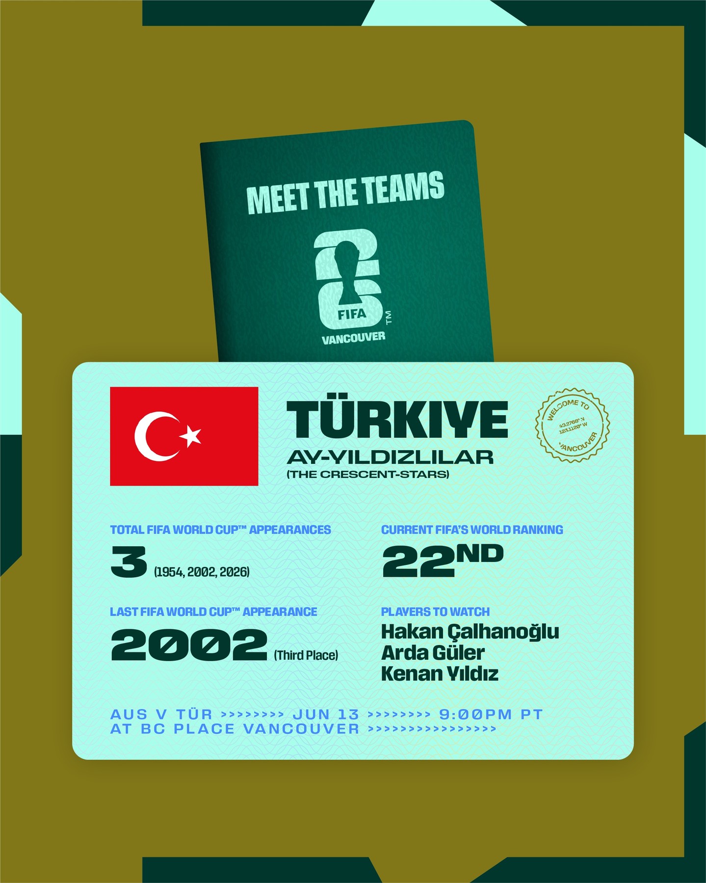THE CRESCENT-STARS ARE READY TO MAKE NOISE! 🇹🇷⁣
 ⁣
Real Madrid rising superstar, Arda Güler and the Turkish squad are getting set for a massive tournament run! The energy is unmatched to see the "Turkish Messi" live as we countdown to their huge match against Australia right here in the city! 🤩⁣
 ⁣
➡️ Gather your crew and come watch the action on the big screens at #FIFAFanFestival Vancouver for free! If you want to lock in the ultimate experience, level up with a reserved Amphitheatre seat! 🎟️ Link in bio⁣
 ⁣
#WeAreVancouver #WeAre26