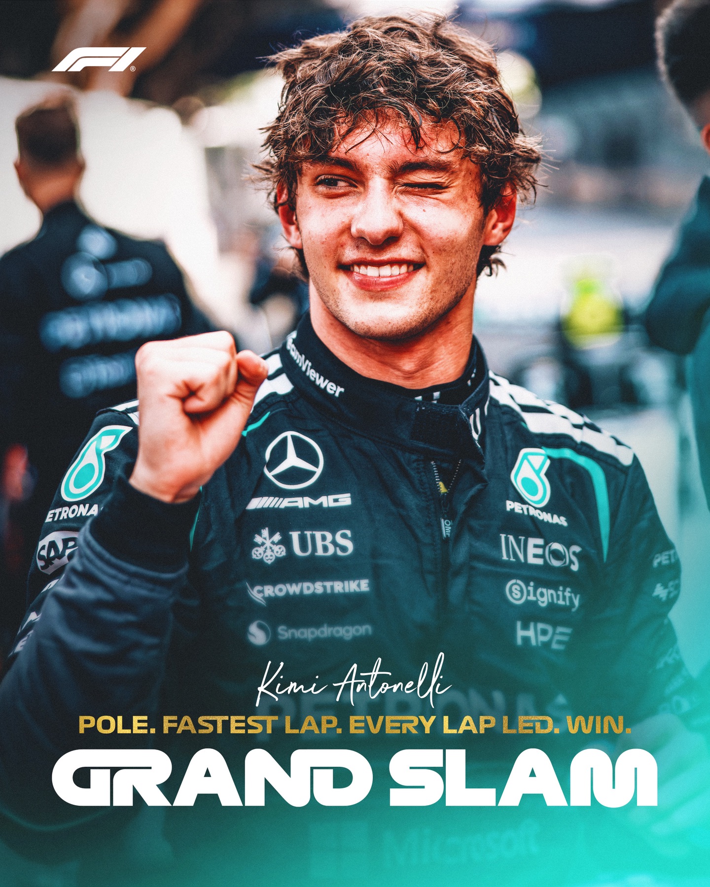 Kimi’s first career Grand Slam. The first teenager EVER to do it in Formula 1 ☝️

Rewriting the record books every time he races ✍️ 

#F1 #Formula1 #MonacoGP @kimi.antonelli @mercedesamgf1