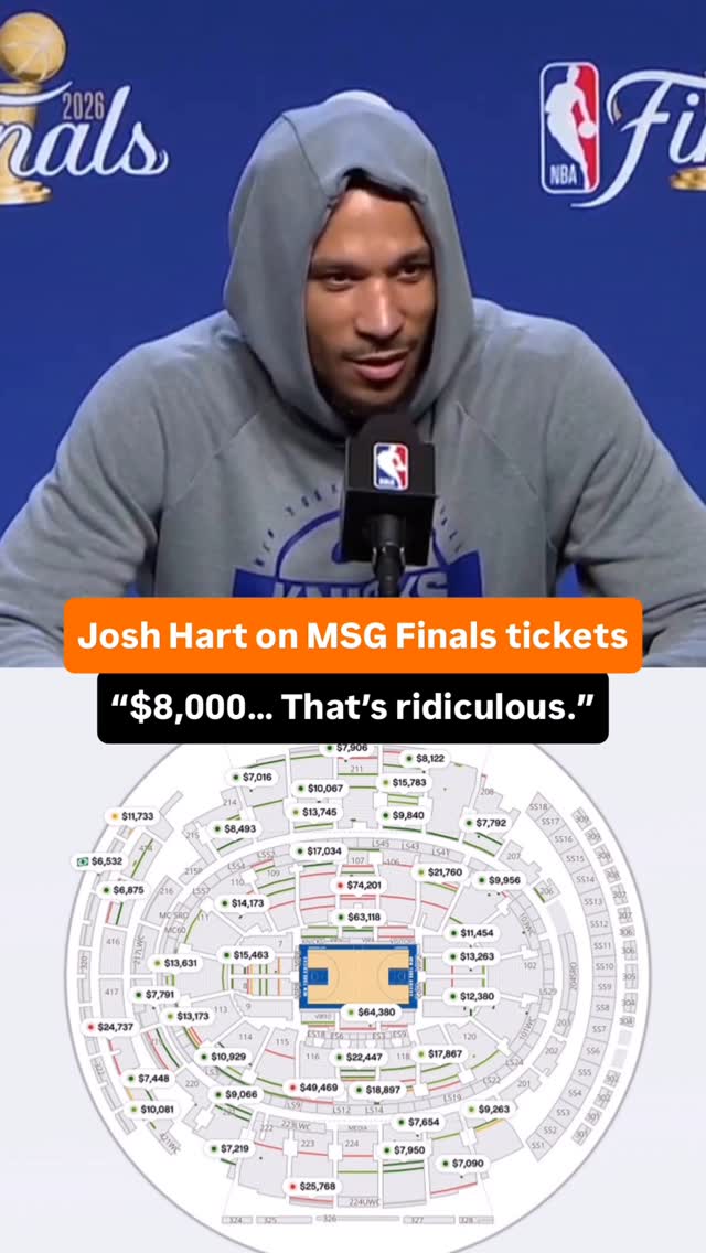 Josh Hart on the WILD ticket prices going into the Garden’s first NBA Finals game in over 25 years. The get-in price for Game 3 of the NBA Finals in Madison Square Garden is about $7,000. 

The get-in price for Game 4 is already $12,000🤯