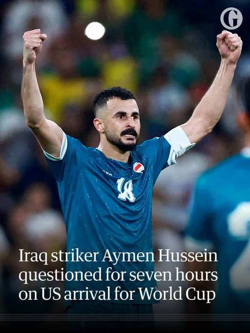 The Iraq striker, Aymen Hussein, was held and questioned for nearly seven hours at O’Hare airport in Chicago after he arrived with the World Cup squad over the weekend, an Iraqi sporting official said.

Hussein was finally allowed in, but the team’s photographer was barred from entering the United States, said the official who works for the Iraqi Olympic Committee, but has close contacts with the team.

There was no immediate comment from the Iraqi Football Association, or from Hussein, who scored the goal that secured the team’s qualification for the finals.

Neither US Immigration and Customs Enforcement nor the Homeland Security Department immediately responded to messages seeking comment on the reported questioning.

Hussein’s phone was inspected after he arrived, the Iraqi official said.

“National team photographer Talal Salah was held for more than 10 hours, underwent similar phone checks, and was ultimately denied entry into the United States,” the official added.

Iraq are returning to the World Cup for the first time since making their debut 40 years ago. They play France, Senegal and Norway in their group.