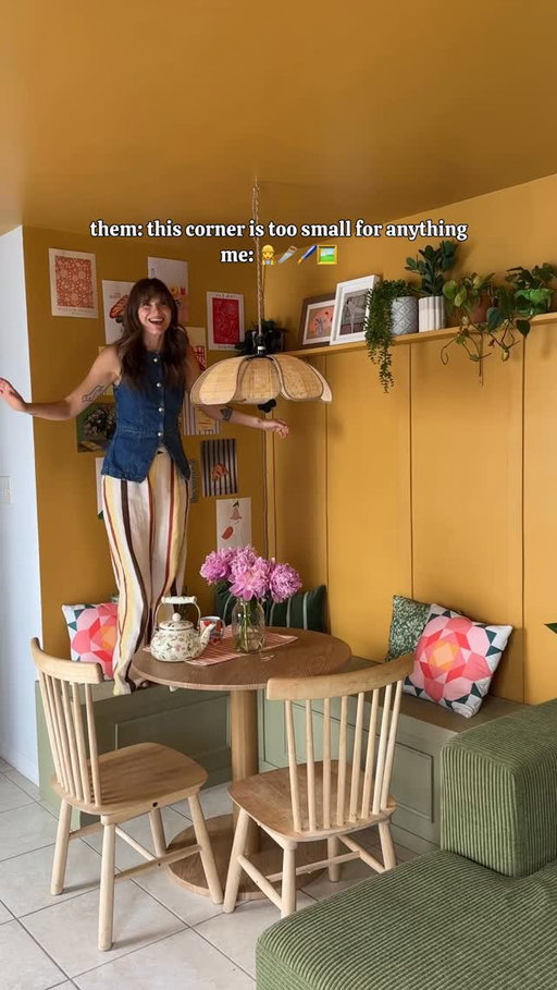 *too small* is a myth - every little corner counts 🥹🔨🪚👷🏻‍♀️🍅🍃do you like this color yellow, or is it too much? #diy
