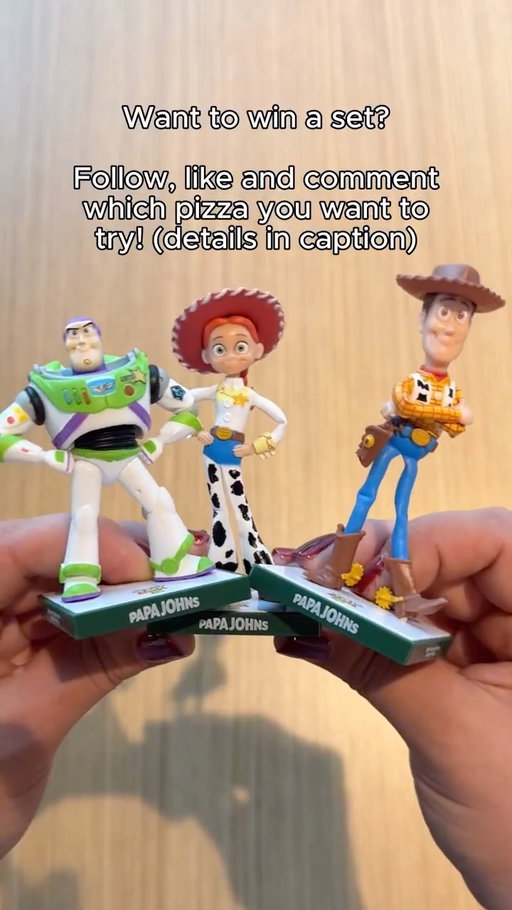 *CLOSED* 
SWEEPSTAKES ALERT🚨 Enter for a chance to win your very own set of Papa Johns | Toy Story 5 collectibles (not available in the US -- Social Sweeps only!). 🍕🚀
 
⬇️How to enter
📱Follow @papajohns on Instagram
❤️Like this Post
💬Comment which pizza you are most excited to try!
🏆 15 lucky winners will be selected
 
NO PURCHASE NECESSARY. Open to residents of US, 18+. Ends 6/10/26. See Official rules at <link in bio>. Void where prohibited.