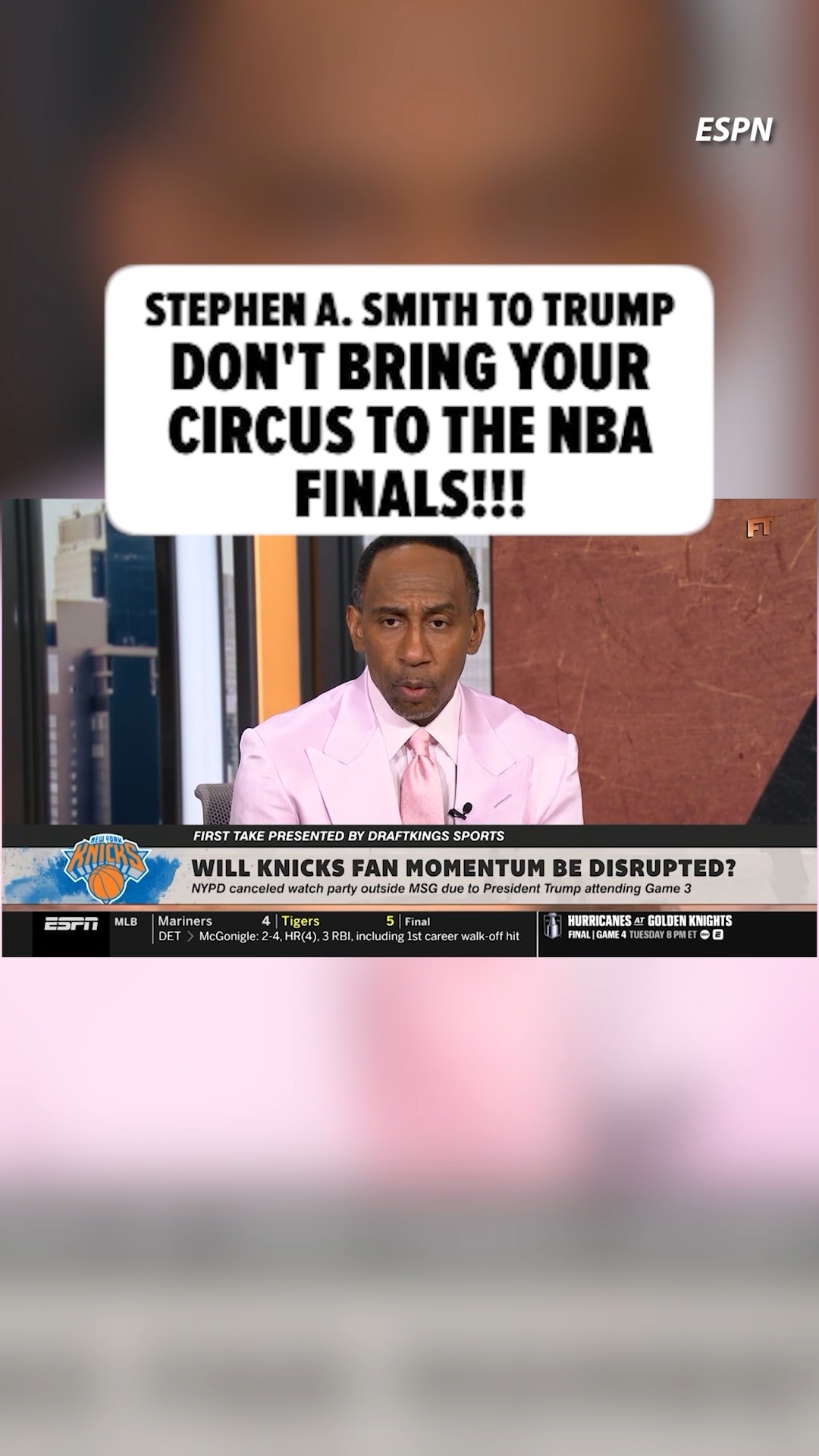 🚨 Stephen A. Smith is calling foul on President Donald Trump's plans to attend Game 3 of the NBA Finals tonight at Madison Square Garden, blasting the visit as a massive headache for New Yorkers and saying POTUS has "no business" showing up.
