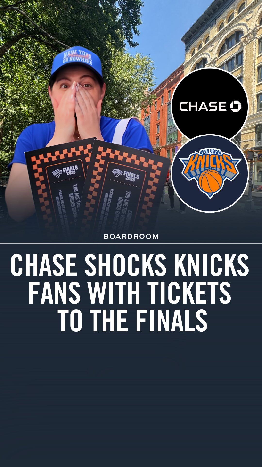 With New York City buzzing for Monday’s game, Chase – a longtime partner of The New York Knicks and Madison Square Garden – hit the streets shocking fans with a golden ticket to to the Game 3 showdown with the San Antonio Spurs. ⁠
⁠
Check out this video of the moment a few lucky fans visiting a Manhattan Chase bank branch earned their way into the game as they shared memories of their favorite Knicks moments. ⁠
⁠
For those fans that don’t make it inside, Chase has rolled out a series of activations that are free, accessible and unmistakably New York to bring the Finals energy to fans and cardholders across the city.⁠
⁠
*”Scoops & Hoops” mobile truck: Free Salt & Straw scoops for cardholders, pop-a-shot basketball, and surprise giveaways as we stop through key NYC locations (including the Meatpacking District, 270 Park Avenue, Jane’s Carousel, SoHo, and Wollman Rink)⁠
⁠
*Limited-edition merch collaboration: Customer incentives tied to the New York or Nowhere Finals collection, plus custom giveaways for fans.⁠
⁠
*Community watch parties: Citywide gatherings (including Wollman Rink) featuring fan gear like branded thundersticks to help bring the noise.⁠
⁠
*Surprise & Delight Moments: Surprise and delight experiences around New York, bringing the celebration to the places customers already are.⁠
⁠
⁠
Presented by @chase