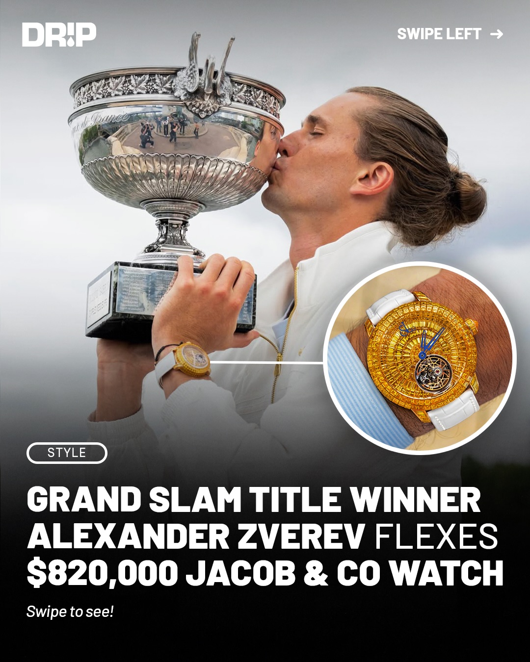 Alexander Zverev pulled up to his photoshoot in a Jacob & Co Caviar Tourbillion watch. The 18k rose gold timepiece is invisibly set with 224 baguette yellow sapphires, and 338 brilliant-cut diamonds on the bridges. The estimated retail value comes in at a whopping $820k. What do y’all think of this piece ⁉️

By @jacobandco