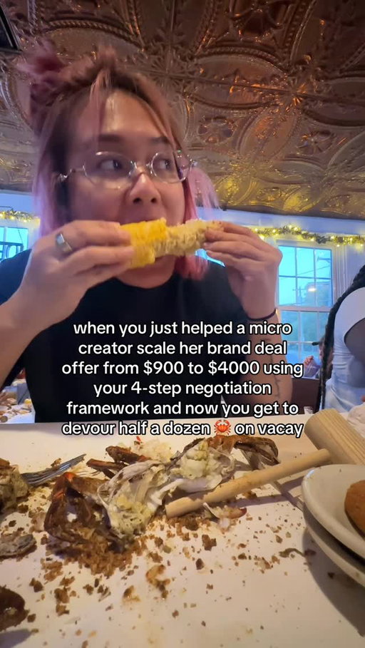 helping creators scale their brand deals EFFORTLESSLY gives me the same amount of endorphins as devouring 6 blue crabs (75g protein) to myself 🦀

#fulltimecreator #creatoreconomy #branddealsplease #influencermarketing #branddealnegotiation