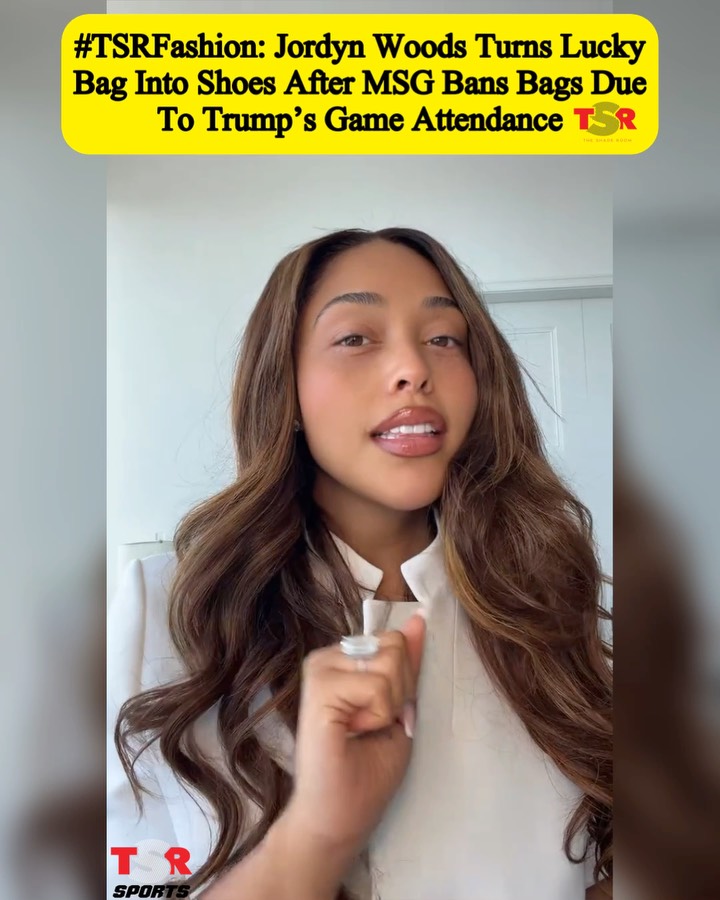Since bags are banned at Madison Square Garden due to President Trump’s game 3 attendance, #JordynWoods decided to turn her lucky bag into shows! The Knicks have won the last 13 games they have played and Jordyn reportedly wore the bag to at least half of those games. (Swipe) ✍🏾: #TSRStaffST