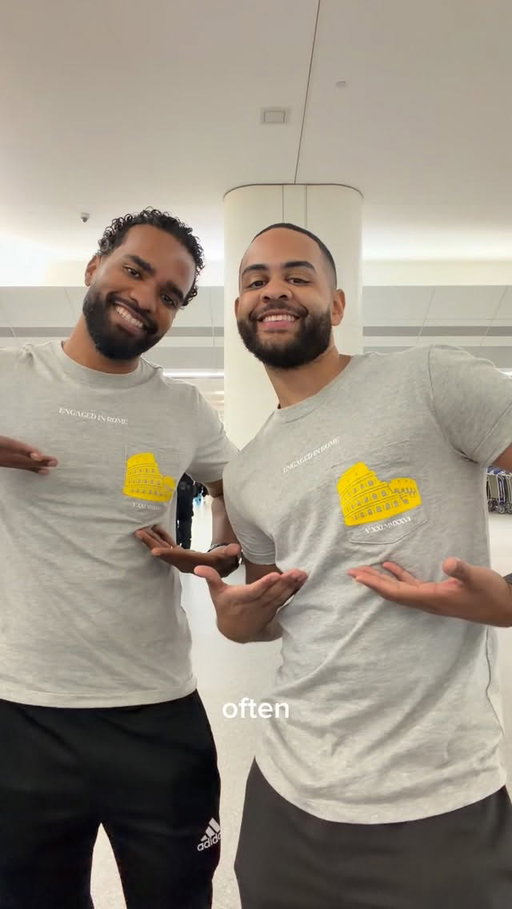 Matching t-shirts for the fiancés! I remember rushing because I thought of the idea the day of our flight! 😭🤣

@cricut @gap 

#EngagementShirt #EngagedInRome #GayEngagement
