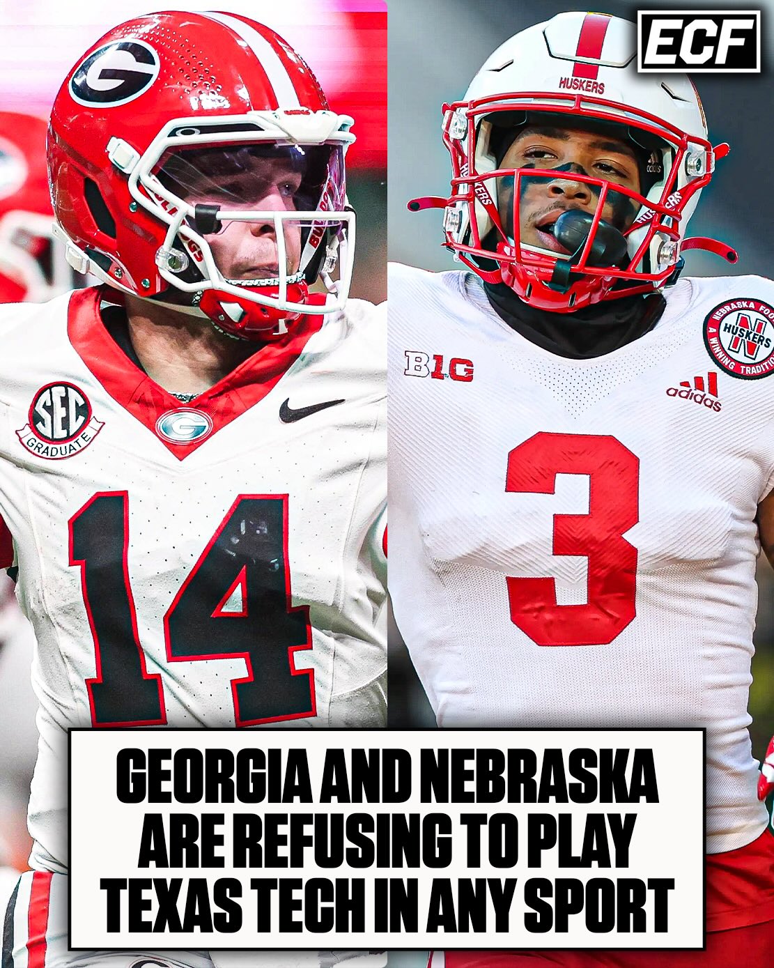 WOW: Officials from both Georgia and Nebraska have sent out department-wide memos today stating that they will NOT BE PLAYING Texas Tech in any sport in the future 🤯

They will be CANCELING any future matchups with the Red Raiders in all sports as well… 

Thoughts? ⬇️