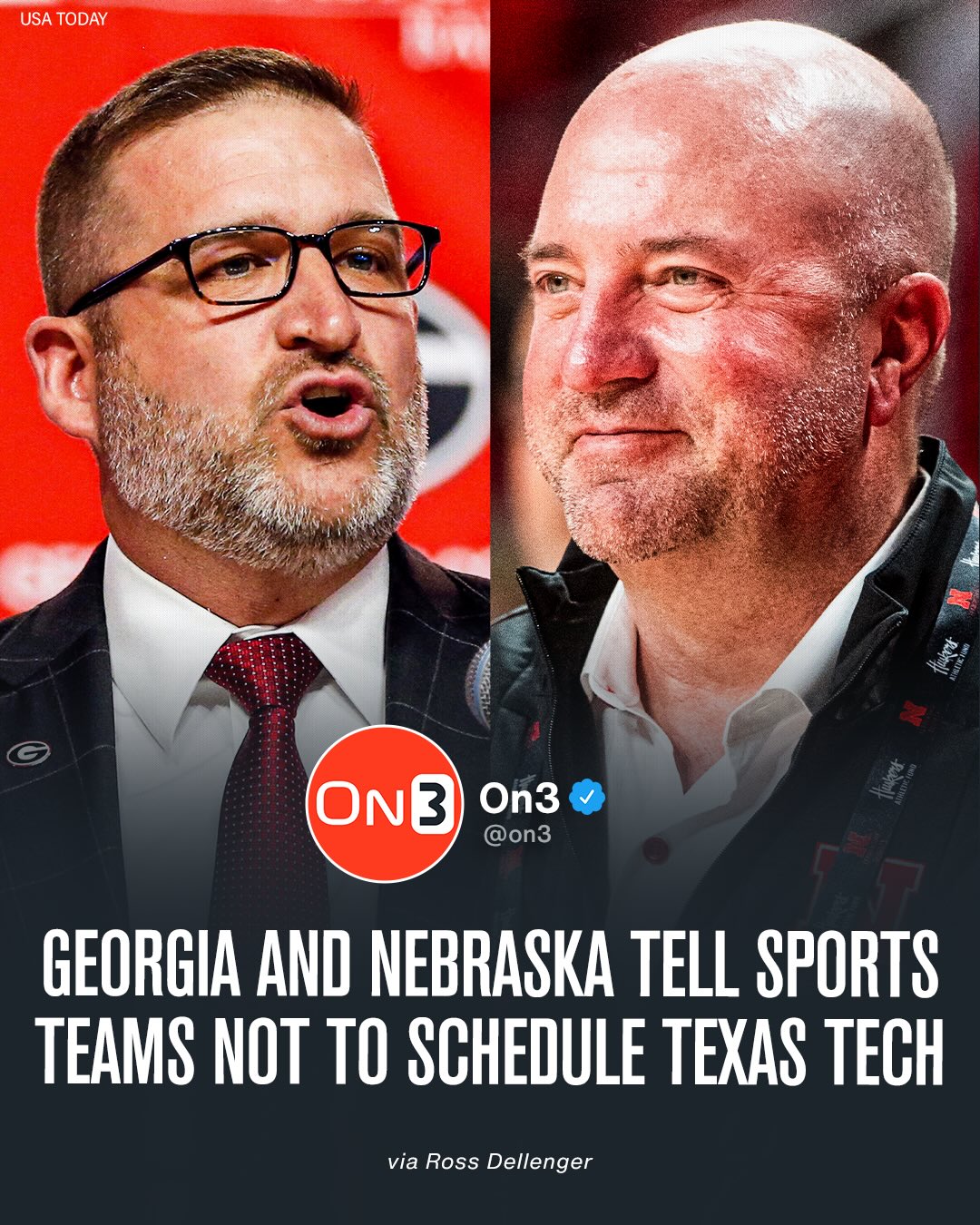Georgia and Nebraska athletic departments have instructed sports coaches not to schedule Texas Tech following Brendan Sorsby’s eligibility ruling, Ross Dellenger reports❌

Follow @On3 for the BEST of College Sports