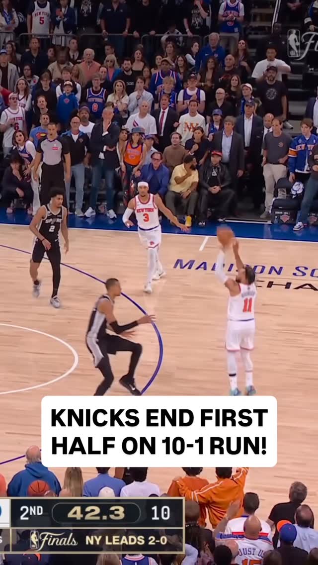 MADISON SQUARE GARDEN IS ALIVE AFTER THE @nyknicks END THE FIRST HALF ON A 10-1 RUN! New York leads 64-57 at the break 🔥

SAS/NYK • NBA Finals Game 3 • LIVE NOW on ABC & ESPN <link in bio>
