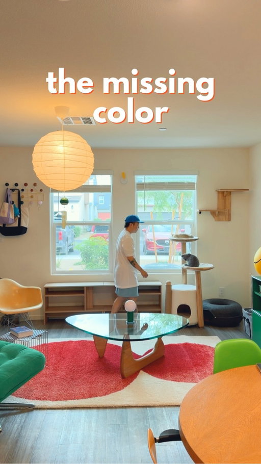 i was nervous about adding such a bold color.
now i can’t imagine this room without it.

the IKEA PS 2026 rug might be my favorite piece in the entire space. 

@michellearmas007 🙏

best part: kitties approved! 🐱🐱

#ikeafinds #ikeaps #ikea #midcenturydecor #ikeadecor