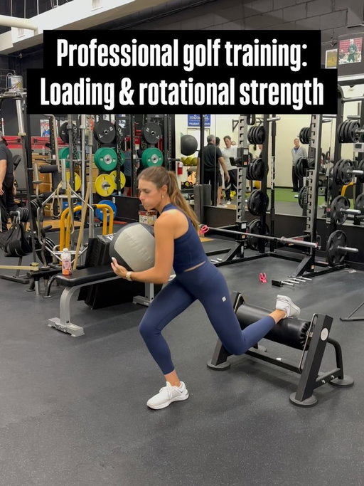 Professional golf training! Working to improve the golf swing with loading, balance, stability & rotation exercises. Learning to load the glutes and stabilize the lower body to help sequence the swing on the course. 

The first exercise focuses on ankle, knee & hip alignment while internally and externally rotating the hip. Keep the torso around 45 degrees as you lower into the Bulgarian split squat for more glute engagement. 3 week stretch ahead in Michigan time to go to work 😤💪

#golf #functionaltraining #golfgirl #golfswing fitnessmotivation