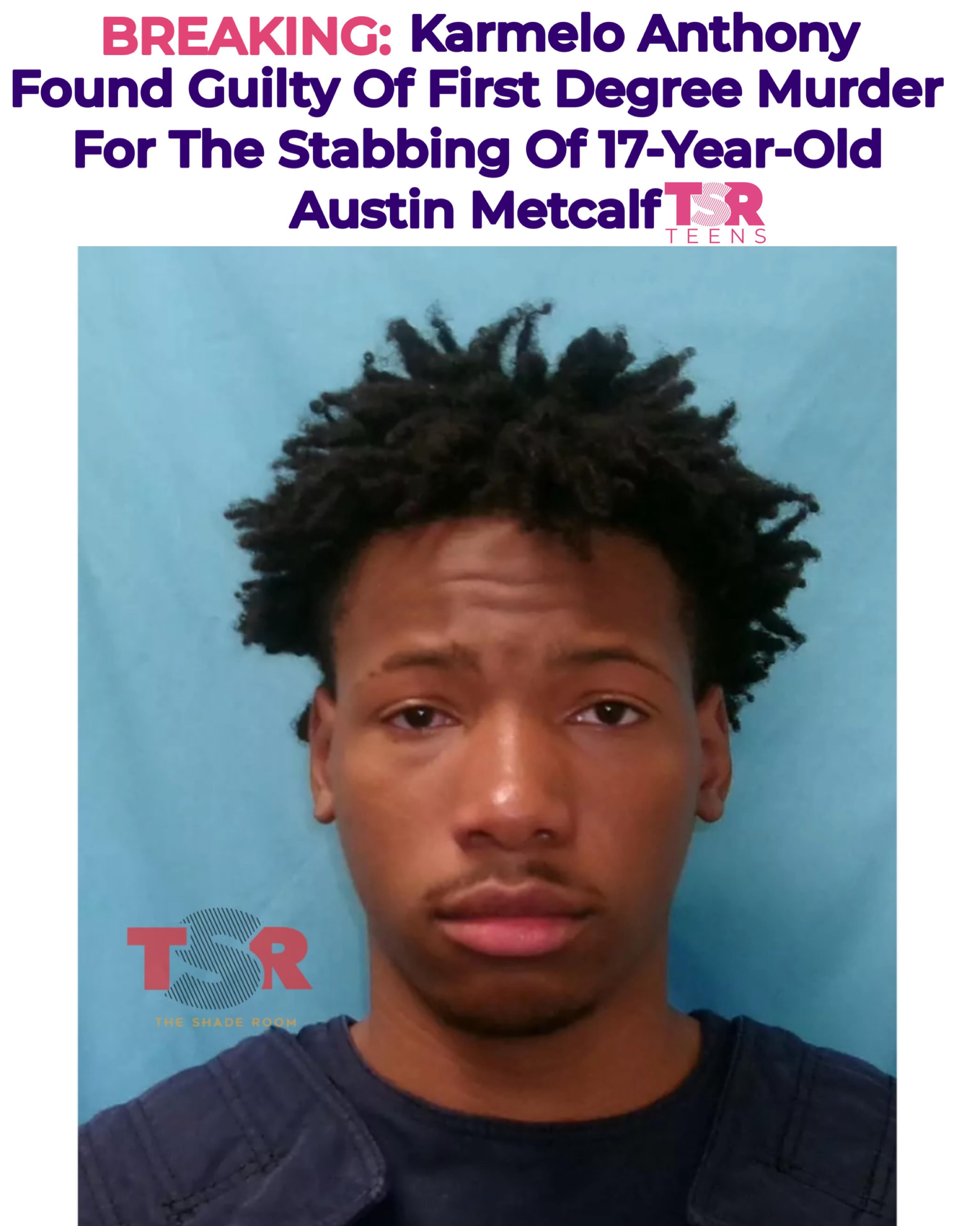 TSR Staff: Jada R.! @iamjadanicolle ______________________________ 
#KarmeloAnthony, now 19, was found guilty of first-degree murder in the fatal stabbing of #AustinMetcalf, a 17-year-old student-athlete. The incident occurred during a Frisco Independent School District track meet on April 2, 2025. ______________________________ According to investigators, the two teens, who attended different schools and did not know each other, got into an altercation at Kuykendall Stadium, which led to Anthony allegedly stabbing Metcalf. Metcalf later died at the hospital, and Anthony was subsequently arrested. ______________________________ In the courtroom, Karmelo Anthony broke down in tears after the guilty verdict was read. His parents then walked out of the courtroom. Judge John Roach Jr. informed Anthony that his bond has been revoked, and he is now remanded into the custody of the Collin County Sheriff’s Office. 📸:@Friscopd ✍🏾:#TSRStaffJR #TSRStaffTC