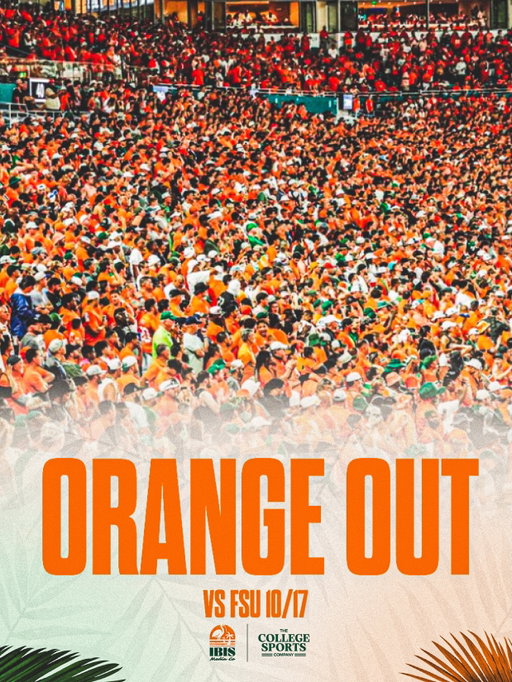 Miami vs. Florida State on October 17th has officially been designated an Orange Out! 🙌🟠
•
•
•
•
#ItsAllAboutTheU #Canes🙌 #MiamiHurricanes #TheU #miami