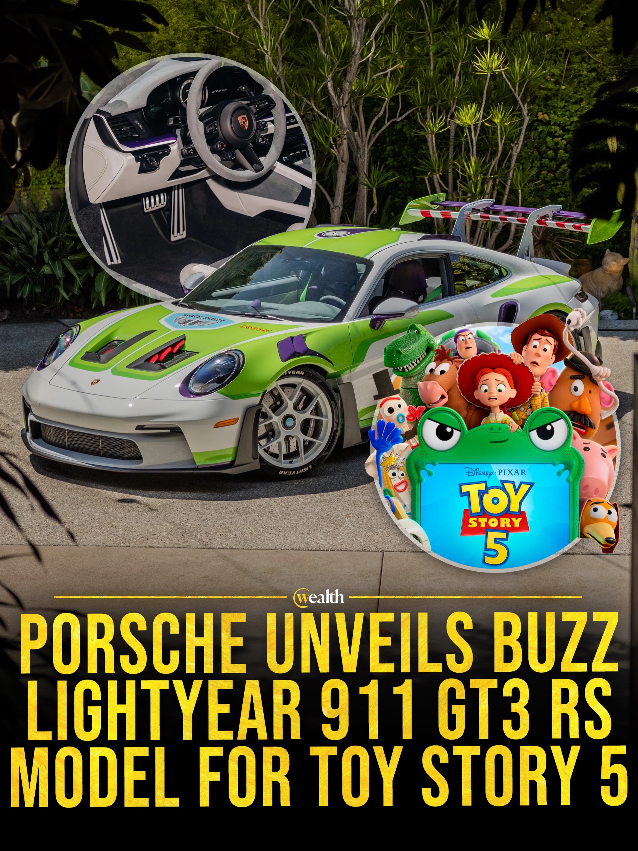 Porsche turned Buzz Lightyear into a one-off 911 GT3 RS. 🚗🚀

Porsche and Pixar unveiled the custom car on June 9 at the Los Angeles world premiere of Toy Story 5, ahead of the film’s June 19 theatrical release. The Buzz car is part of a three-car 911 collaboration inspired by Buzz Lightyear, Woody, and Jessie, built through Porsche’s Sonderwunsch customization division.

The GT3 RS uses Buzz’s white, green, and purple color scheme, with a Fire Red-striped rear wing, Space Ranger wheel center caps, bespoke “Lightyear” tire lettering, and matching interior accents. Porsche says all three cars will be sold together to support Big Brothers Big Sisters of America, the American Red Cross, and Starlight Children’s Foundation.

#Porsche #911GT3RS #BuzzLightyear #ToyStory5 #Pixar