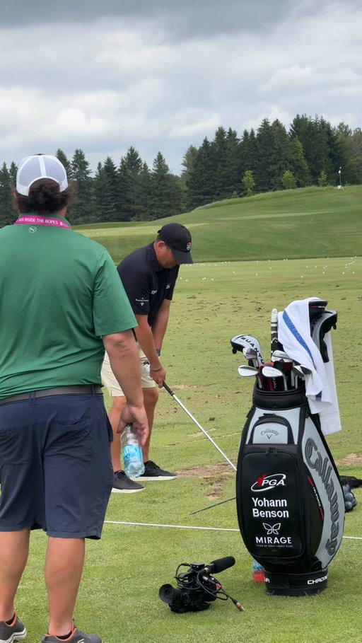 Things you love to see: Yohann Benson on a PGA TOUR driving range next to Brooks Koepka.