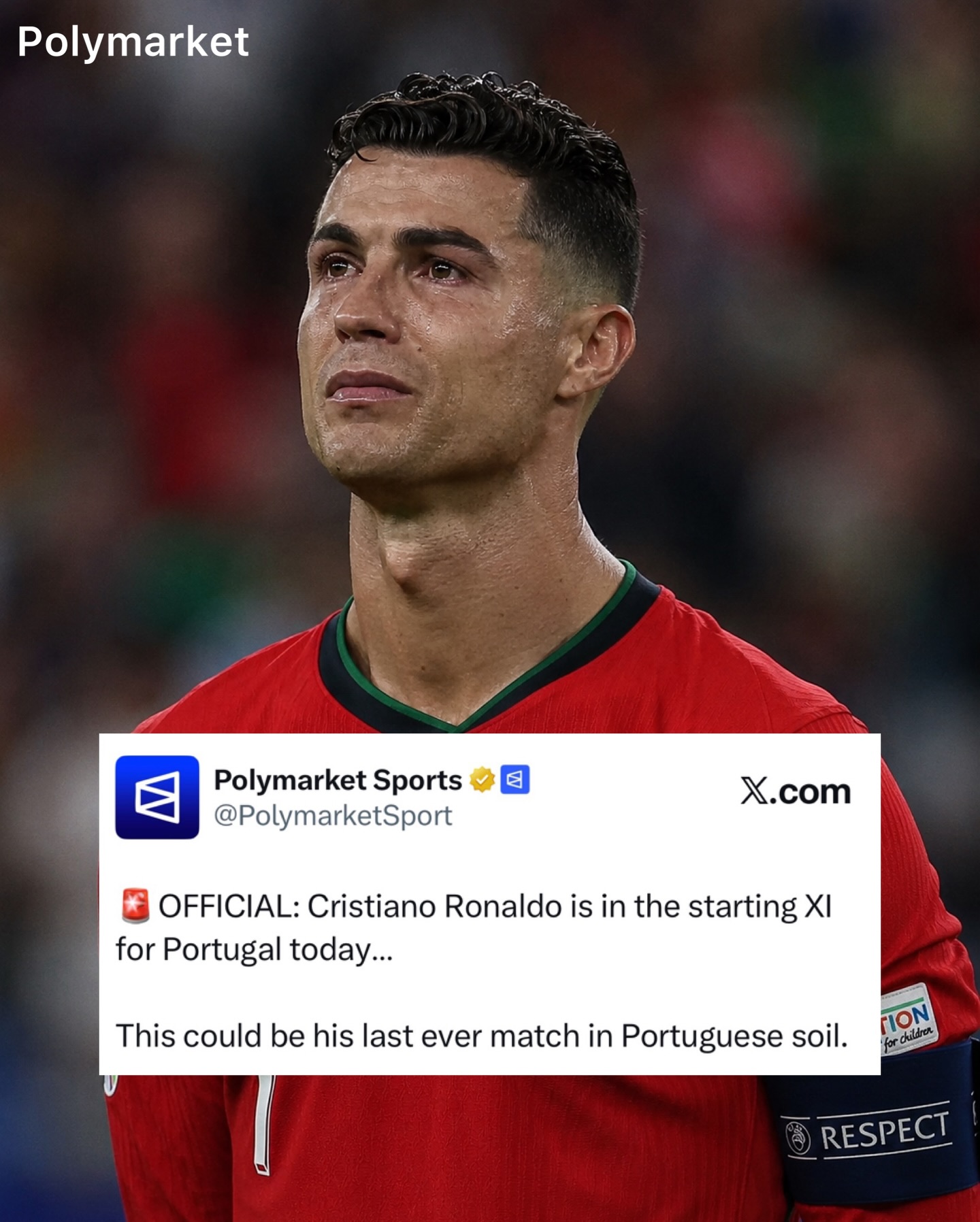 🚨OFFICIAL: Cristiano Ronaldo is in the starting XI for Portugal today…

If Ronaldo retires from international football after the World Cup, this will be his last ever match in Portuguese soil.