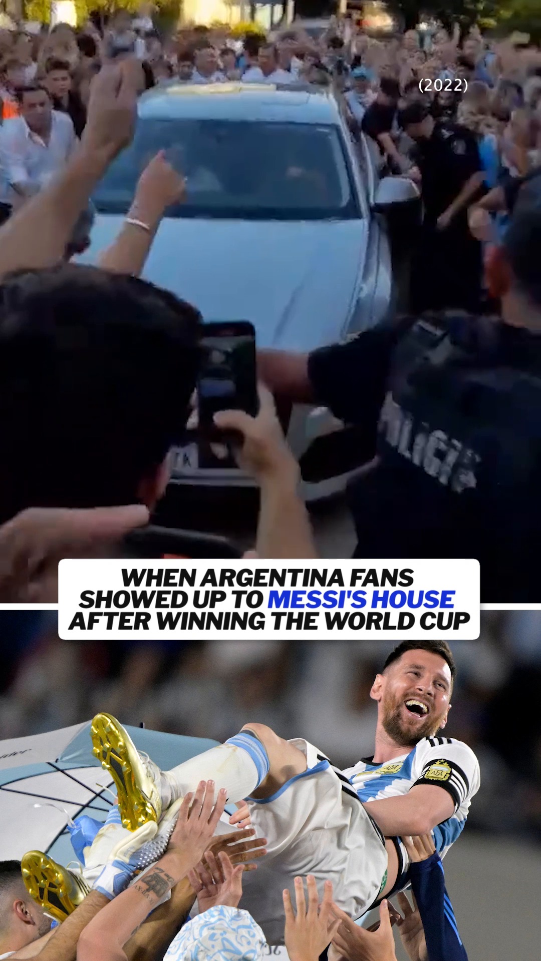 Lionel Messi pulled into his driveway to the surprise of Argentina fans celebrating around his home after winning the World Cup in 2022 😮 (🎥 TomasDvoretzky)