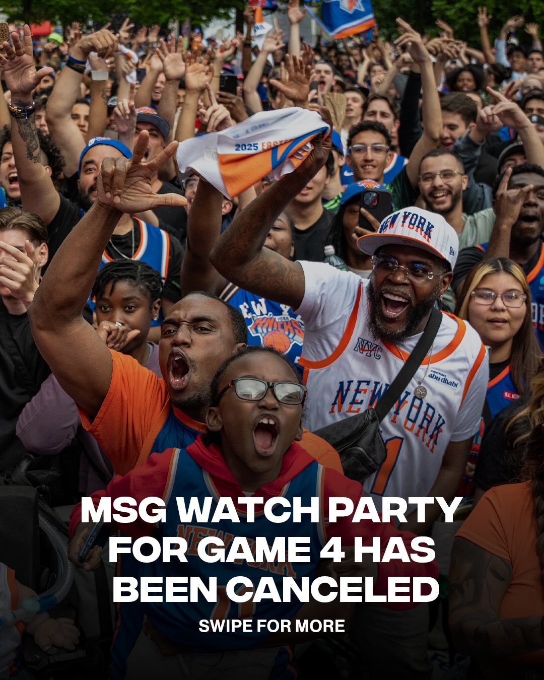 The planned Game 4 watch party outside Madison Square Garden has been canceled, according to New York City Mayor Zohran Mamdani.

The city approved a permit for up to 999 fans, but Knicks owner James Dolan decided not to move forward with the event. The cancellation comes as the NYPD prepares heightened security measures around MSG for Game 4 of the NBA Finals.

[📸: GETTY, @cactus.kish ]