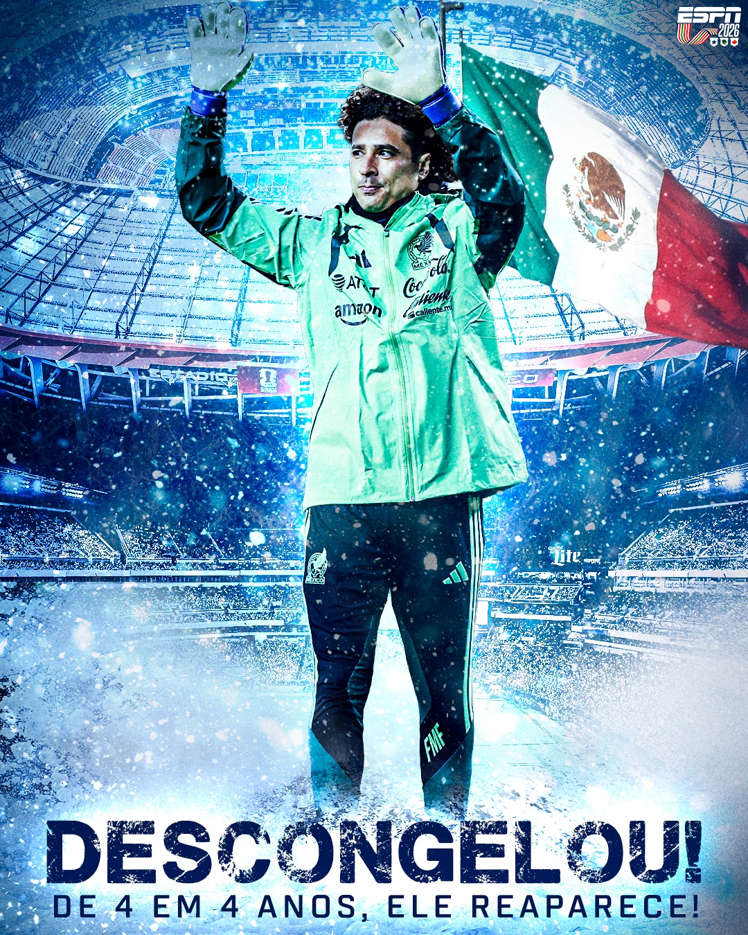 CHEGOU O GRANDE MOMENTO! OCHOA JÁ DESCONGELOU, FÃ DE ESPORTE! 😂🤣

NÃO TEM MUITO MISTÉRIO! Toda vez que é Copa do Mundo, ele resolve reaparecer! Guillermo Ochoa, goleiro do México, com participação em SEIS COPAS DO MUNDO, ao lado de Cristiano Ronaldo e Lionel Messi, estará presente em mais uma edição do torneio, e já podemos esperar MILAGRES debaixo das traves mexicanas!

Assista à Copa do Mundo FIFA pela Cazé TV, no #DisneyPlus, sem custo adicional.

#ESPN2026 #México #Ochoa #FIFAWorldCup