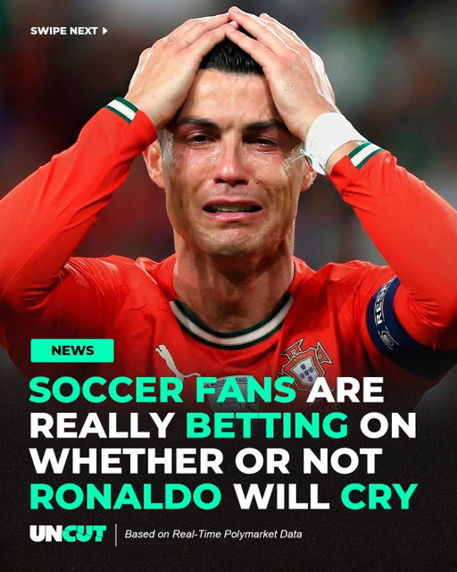 The odds for Ronaldo to cry during the WC have spiked to 71% on @Polymarket.

Do you think he will do it ⁉️

#polymarketpartner