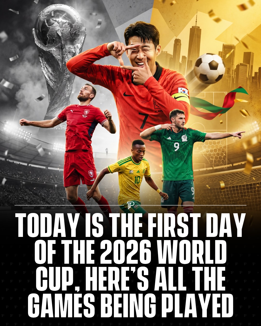 The 2026 FIFA World Cup kicks off today with Mexico hosting South Africa at the Estadio Azteca in Mexico City at 1pm CST. The full Day 1 slate also includes South Korea vs Czechia, Canada vs Bosnia, USA vs Paraguay, Qatar vs Switzerland, Brazil vs Morocco, Haiti vs Scotland, and Australia vs Türkiye spread across host cities in the US, Mexico, and Canada.

This is the first World Cup to feature 48 teams and the first co-hosted by 3 countries. The tournament runs through July 19, with the final in New York. Argentina enters as defending champions.

#Pubity #Viral #Sports