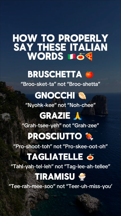 If you’re heading to Italy this summer, make sure you’ve got the pronunciation of these words right…😅🇮🇹

Send this to someone who needs to start practising before their next trip 👀🍝