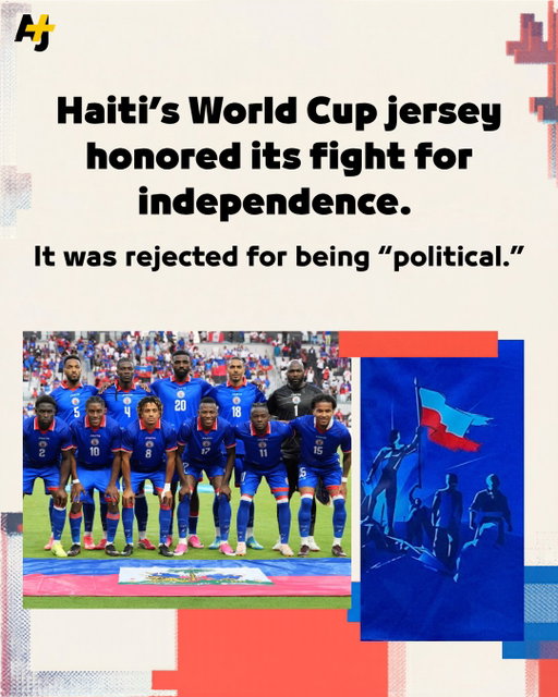 Haiti’s World Cup jersey honored the battle that secured its independence from France to become the world’s first Black-led republic.⁣
⁣
FIFA rejected it for being too “political.” The country’s 2026 Winter Olympics uniform faced similar changes.⁣
⁣
#Haiti #France #WorldCup #FIFA #Football